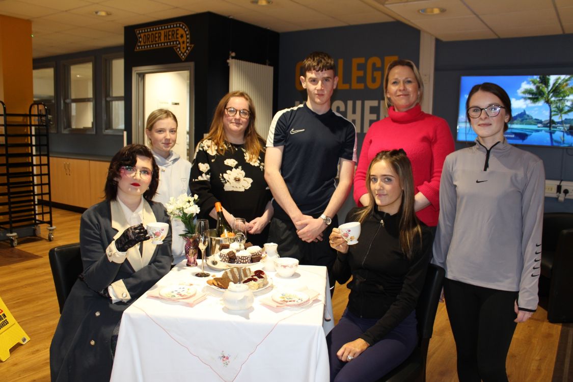  Billie Johnston, Eliza Masterson-Millar, Lecturer Joanne Murray, Ryan Kelly, Lecturer Roisin McConville, Maddy O’Connor and Chloe Baker.